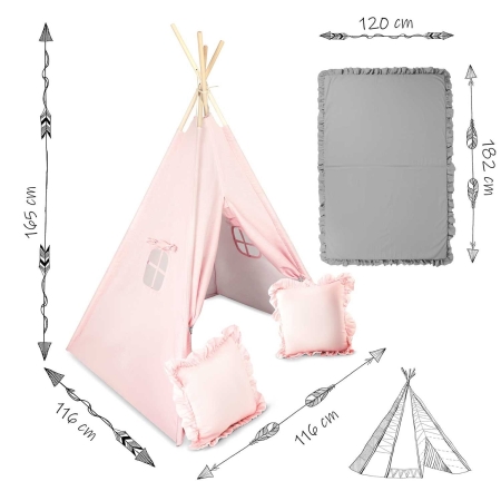 Namiot tipi dla dzieci z matą, Nukido, 116x116x165 cm, jasny różowy