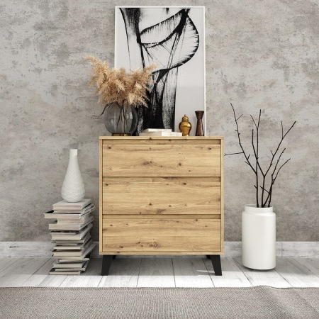Mała komoda z szufladami, Scandi, 70x39x79 cm, dąb artisan, mat