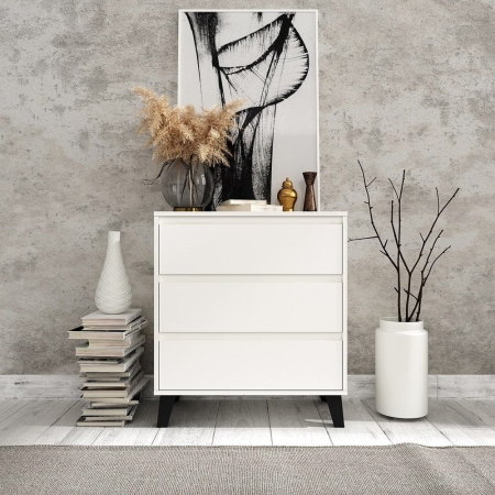 Mała komoda z szufladami, Scandi, 70x39x79 cm, biały, mat