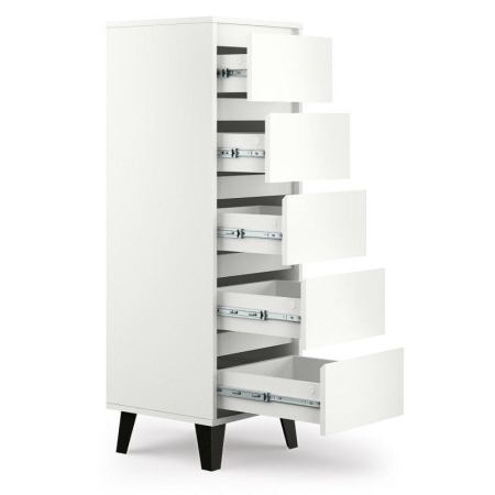 Wąska komoda do sypialni, Scandi, 40x39x121 cm, biały, mat