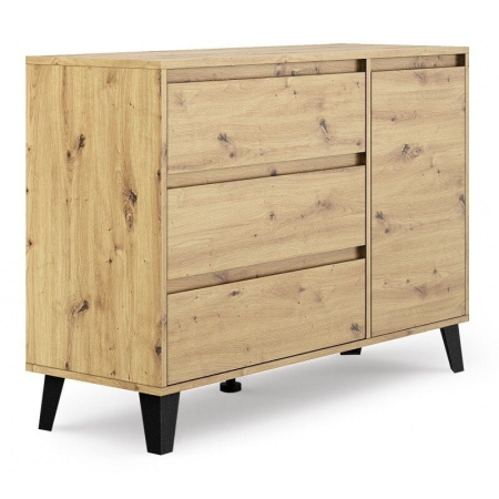 Komoda na nóżkach z szufladami, Scandi, 110x39x79 cm, dąb artisan, mat