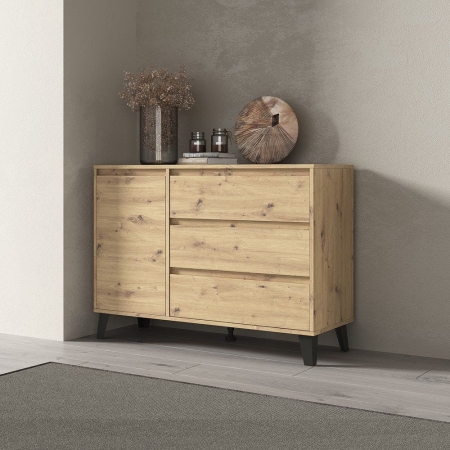 Komoda na nóżkach z szufladami, Scandi, 110x39x79 cm, dąb artisan, mat