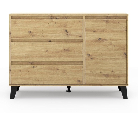 Komoda na nóżkach z szufladami, Scandi, 110x39x79 cm, dąb artisan, mat