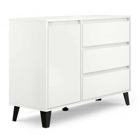 Komoda na nóżkach z szufladami, Scandi, 110x39x79 cm, biały, mat