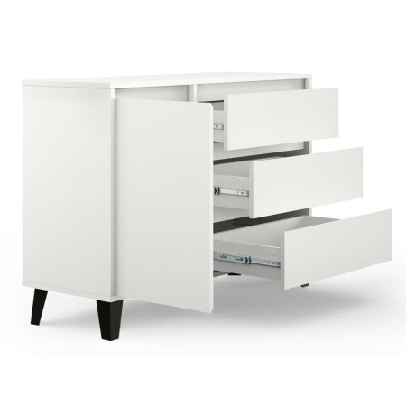 Komoda na nóżkach z szufladami, Scandi, 110x39x79 cm, biały, mat