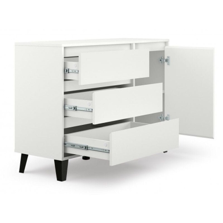 Komoda na nóżkach z szufladami, Scandi, 110x39x79 cm, biały, mat