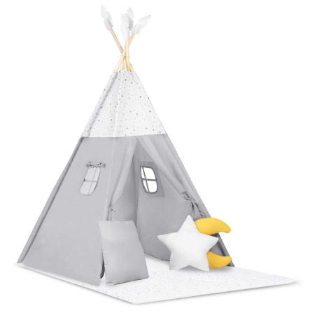 Namiot tipi dla dzieci z matą, Nukido, 116x116x165 cm, jasny szary