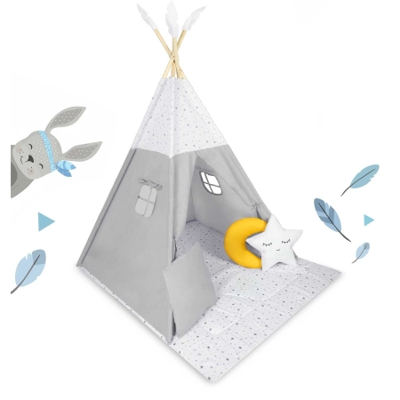 Namiot tipi dla dzieci z matą, Nukido, 116x116x165 cm, jasny szary