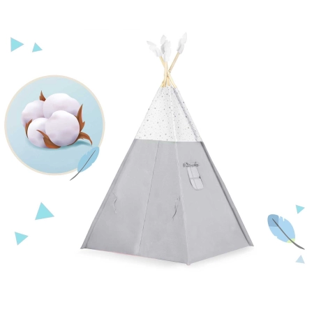Namiot tipi dla dzieci z matą, Nukido, 116x116x165 cm, jasny szary