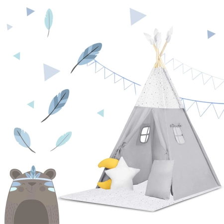 Namiot tipi dla dzieci z matą, Nukido, 116x116x165 cm, jasny szary