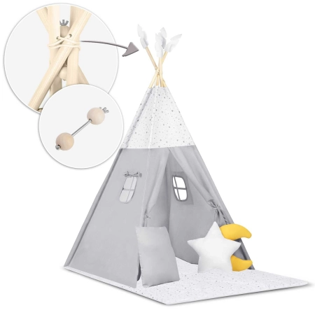 Namiot tipi dla dzieci z matą, Nukido, 116x116x165 cm, jasny szary