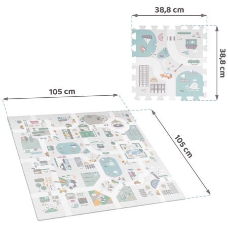 Mata piankowa, puzzle, piankowe figurki, 9 szt, Ricokids, 105x105 cm