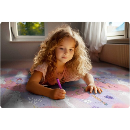 Mata piankowa do kolorowania, zwijana, Ricokids, 200x120 cm, różowy