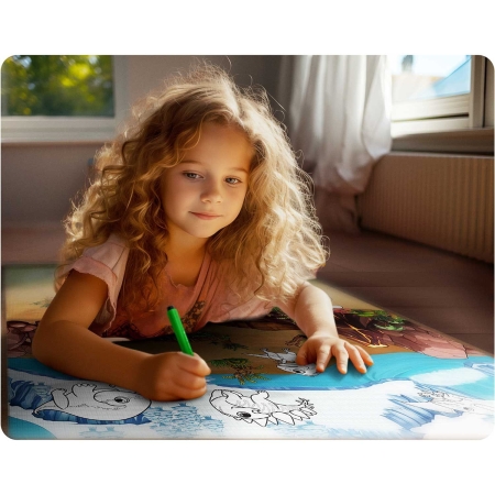 Mata piankowa do kolorowania, zwijana, Ricokids, 120x90 cm, zielony, brązowy