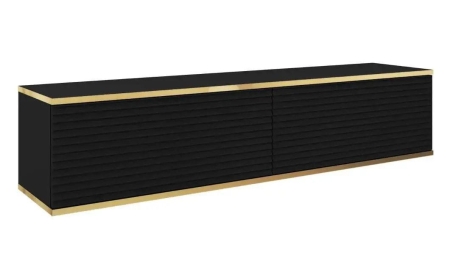 Szafka RTV z ryflowanymi frontami, wisząca, Oris, 135x32x30 cm, czarny, mat