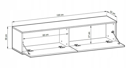 Szafka RTV z ryflowanymi frontami, wisząca, Oris, 135x32x30 cm, czarny, mat