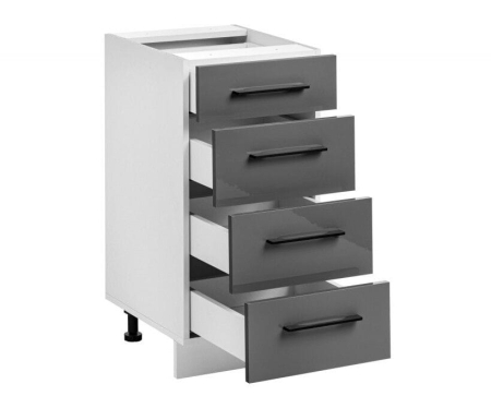 Szafka do kuchni, 4 szuflady, Frida, 40x45x81 cm, biały, grafit, połysk