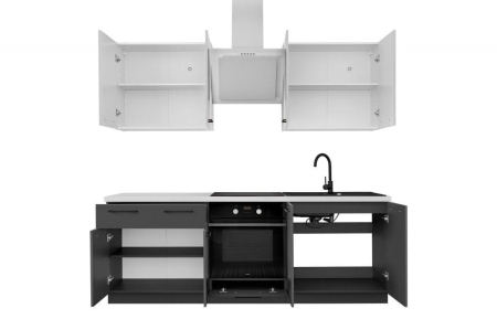 Zestaw mebli kuchennych, 220 cm, biały, szary grafit, mat