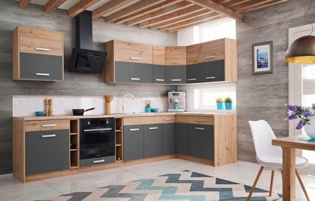 Szafka narożna do kuchni, Ava, 90x56x81 cm, grafit, dąb artisan, mat