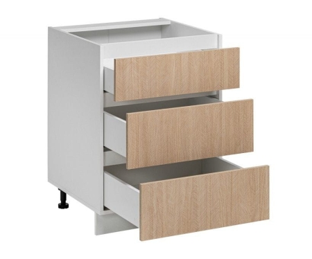 Szafka kuchenna z 3 szufladami, Roma, 60x45x81 cm, biały, jodełka, mat