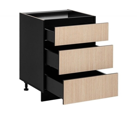 Szafka kuchenna z 3 szufladami, Roma, 60x45x81 cm, czarny, jodełka, mat