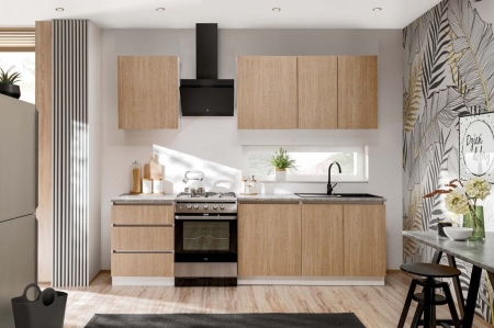 Zestaw mebli kuchennych, Roma, 200 cm, biały, jodełka, mat