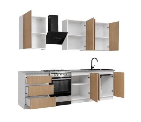 Zestaw mebli kuchennych, Roma, 200 cm, biały, jodełka, mat