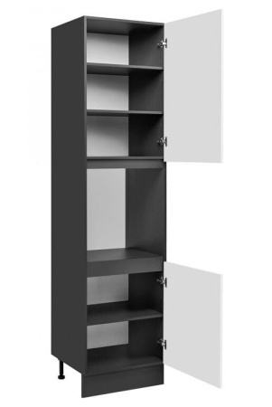 Wysoka szafka pod zabudowę piekarnika, Dalia, 60x56x242 cm, biały, grafit, połysk