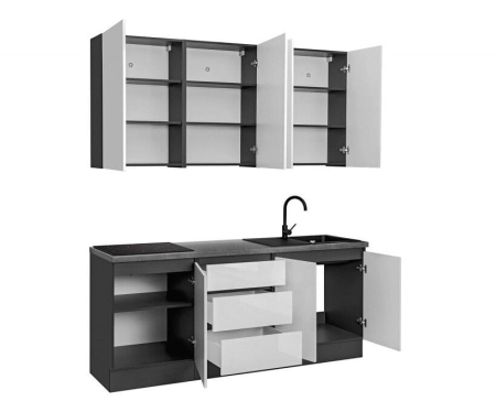 Gotowy zestaw mebli kuchennych, Dalia, biały, grafit, połysk