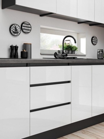 Gotowy zestaw mebli kuchennych, Dalia, biały, grafit, połysk