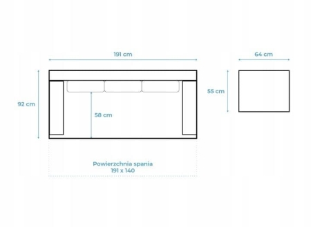 Kanapa z pufą, trzyosobowa, 3w1, sztruks, PANORA, 191x92x92 cm, ciemny szary