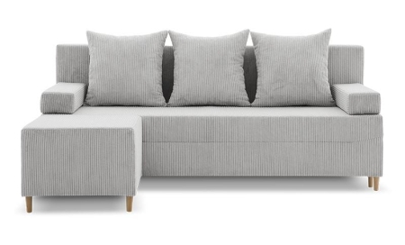 Kanapa z pufą, trzyosobowa, 3w1, sztruks, PANORA, 191x92x92 cm, jasny szary
