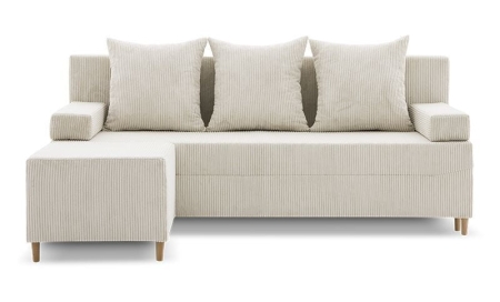Kanapa z pufą, trzyosobowa, 3w1, sztruks, PANORA, 191x92x92 cm, beżowy
