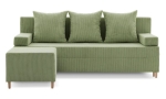 Kanapa z pufą, trzyosobowa, 3w1, sztruks, PANORA, 191x92x92 cm, oliwkowy