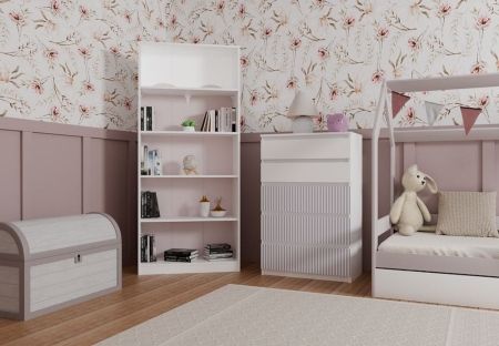 Komoda do pokoju dziecka, Malwa, 70x40x110 cm, biały, różowy