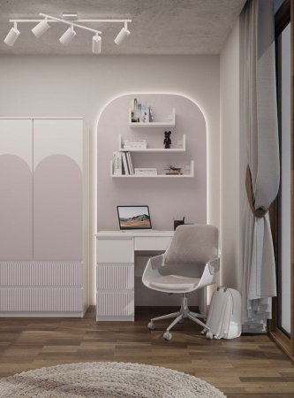 Biurko z 4 szufladami, lewe, Mijas, 98x51x76 cm, biały, różowy