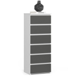 Wąska komoda do salonu, STILO, 40x35x109 cm, biały, grafit szary, mat