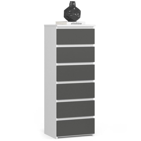 Wąska komoda do salonu, STILO, 40x35x109 cm, biały, grafit szary, mat