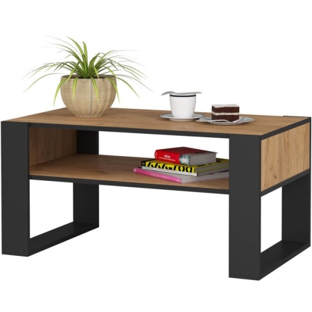 Stolik kawowy, ława, NERO, 92x53x45 cm, dąb craft, czarny, mat