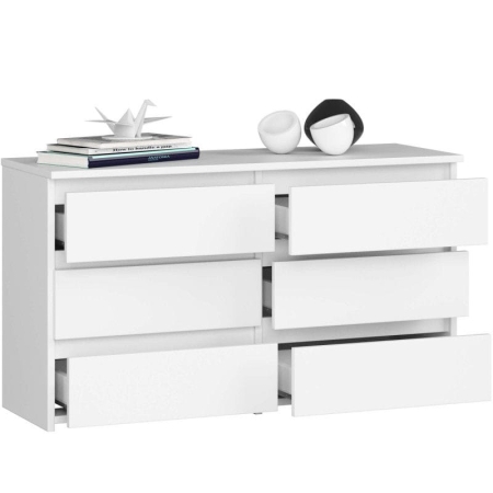Komoda do sypialni, 6 szuflad, STILO, 100x35x57 cm, biały, mat