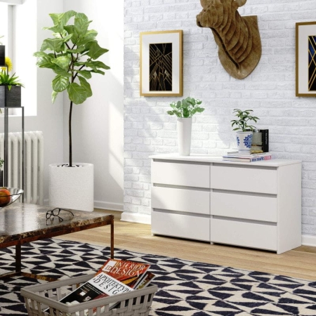Komoda do sypialni, 6 szuflad, STILO, 100x35x57 cm, biały, mat