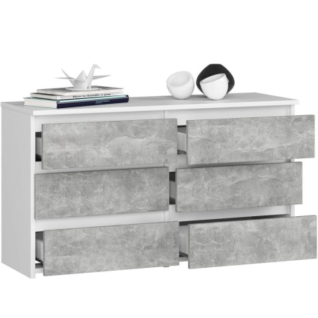Komoda do sypialni, 6 szuflad, STILO, 100x35x57 cm, biały, beton, mat