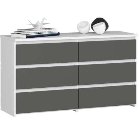Komoda do sypialni, 6 szuflad, STILO, 100x35x57 cm, biały, grafit, mat