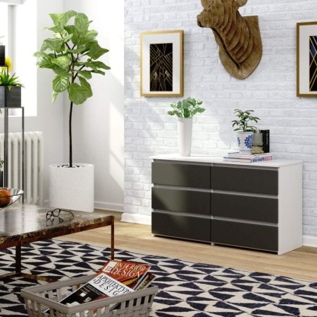 Komoda do sypialni, 6 szuflad, STILO, 100x35x57 cm, biały, grafit, mat