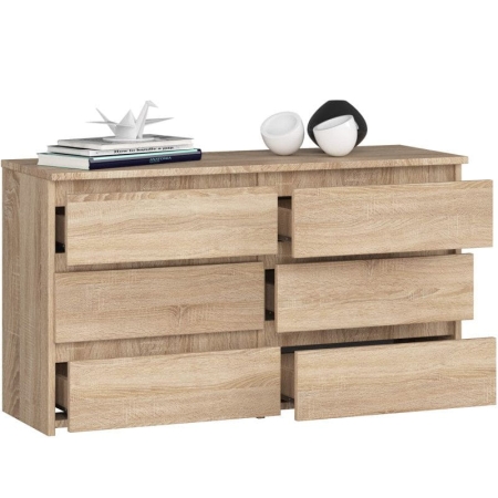 Komoda do sypialni, 6 szuflad, STILO, 100x35x57 cm, dąb sonoma, mat
