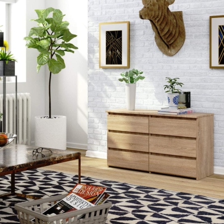 Komoda do sypialni, 6 szuflad, STILO, 100x35x57 cm, dąb sonoma, mat