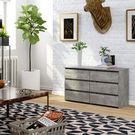 Komoda do sypialni, 6 szuflad, STILO, 100x35x57 cm, beton, mat
