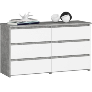 Komoda do sypialni, 6 szuflad, STILO, 100x35x57 cm, beton, biały, mat