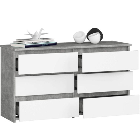 Komoda do sypialni, 6 szuflad, STILO, 100x35x57 cm, beton, biały, mat