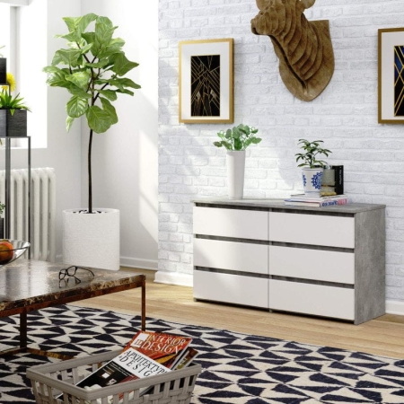 Komoda do sypialni, 6 szuflad, STILO, 100x35x57 cm, beton, biały, mat